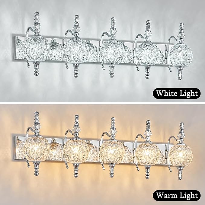 Modern Crystal Bathroom Vanity Lights Fixtures Over Mirror Chrome Vintage 5-Lights 36 Inch Bathroom Light Fixtures Glass Crystal Vanity Lights