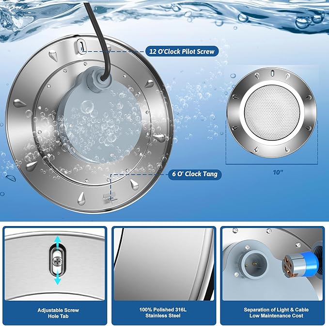 LyLmLe Pool Light for Inground Pools, 65W 12V RGBW LED Multicolor Inground Pool Light with Transformer & Controller, 316 Stainless Steel,14 Color Lights Show Underwater Lights for 10" Niche,100FT Cord