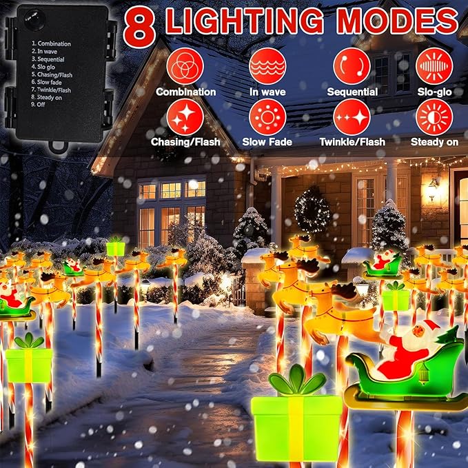 Christmas Pathway Lights Outdoor, 6pcs Candy Cane Reindeer Lights with 8 Modes, Outdoor Christmas Decorations Light, LED Santa Claus Gifts Light for Yard Path Garden Decor (Brown - Reindeer)