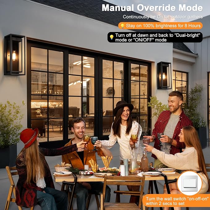 19" Motion Sensor Outdoor Wall Lights, 2 Pack Large Dusk to Dawn Outdoor Lights, 2 Lighting Modes Waterproof Anti-Rust Wall Sconces, Exterior Lighting Fixtures for Front Door, Porch, Garage