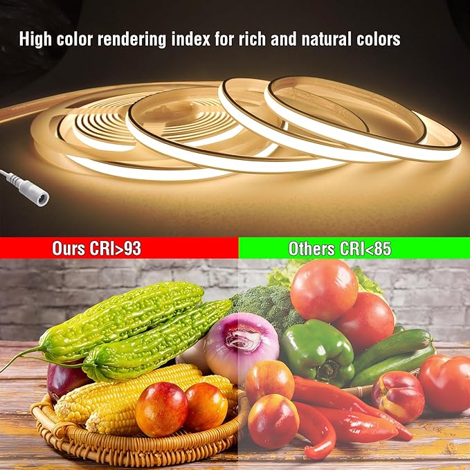 IP67 Waterproof Warm White Dimmable Dotless COB LED Strip Light with Remote & App,3000K CRI 93+16.4Ft Outdoor Flexible Cuttable Silicone Neon Rope Light for Kitchen, Bedroom, Bathroom & More
