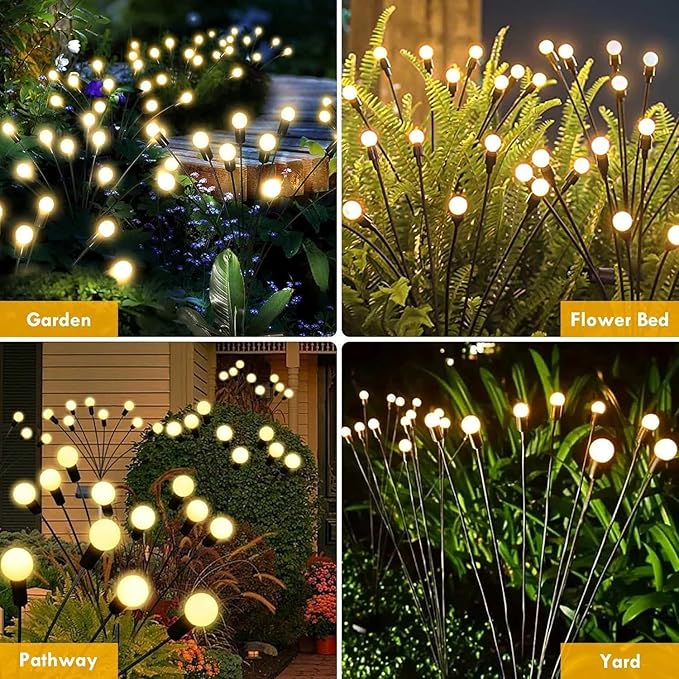 SUNYAO Solar Garden Lights, New Upgraded Solar Swaying Light, Sway by Wind, Solar Outdoor Lights, Firefly Light for Patio Decor, Big Bulb, & Heavy Bulb Base, Warm White(2 Pack)