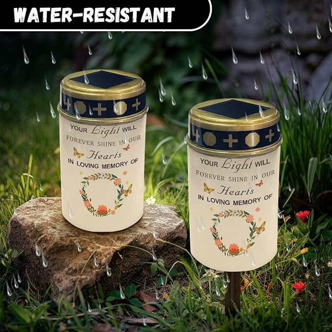 Personalized Photo Cemetery Solar Lights Waterproof Solar Powered Grave Lights Landscape LED Flameless Candle Gravesite Decorations Memorial Solar Lights