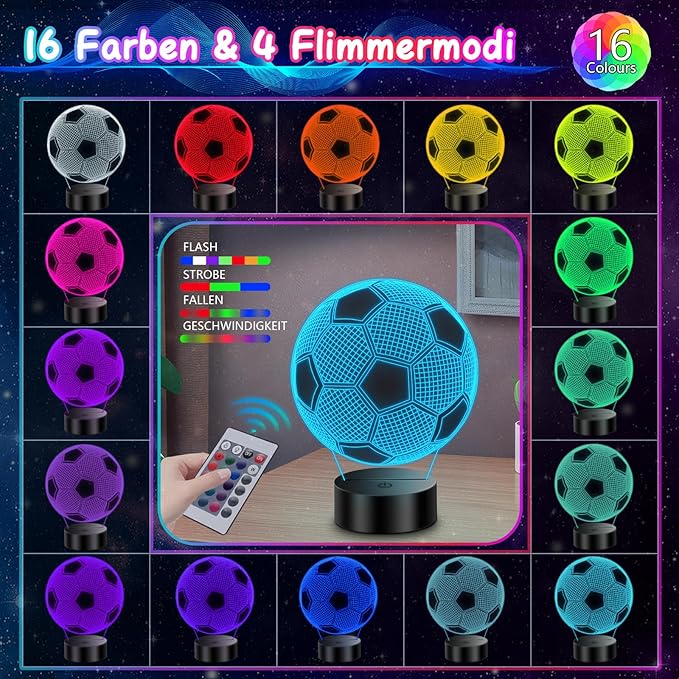Soccer Easter Gifts for Boys 8-12, 3D Illusion Soccer Lamp Gifts for Kids Teens Boys Girls, 5 6 7 8 9 10 11 12 Year Old Boy Birthday Gifts for Kids Children, Boys Room Decor