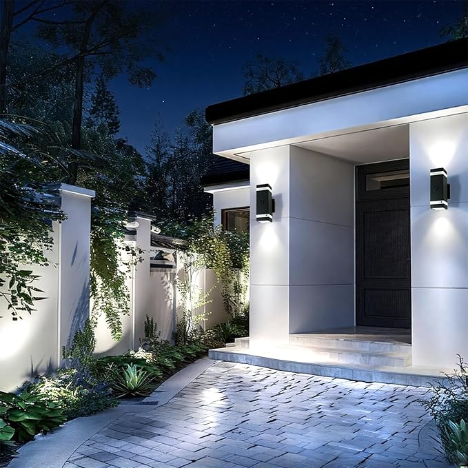 Motion Sensor Outdoor Wall Lights with 3 Lighting Modes, Dusk to Dawn Porch Light with Bulbs Include, IP65 Waterproof Modern Black Wall Sconce for Patio, Garage, Front Door