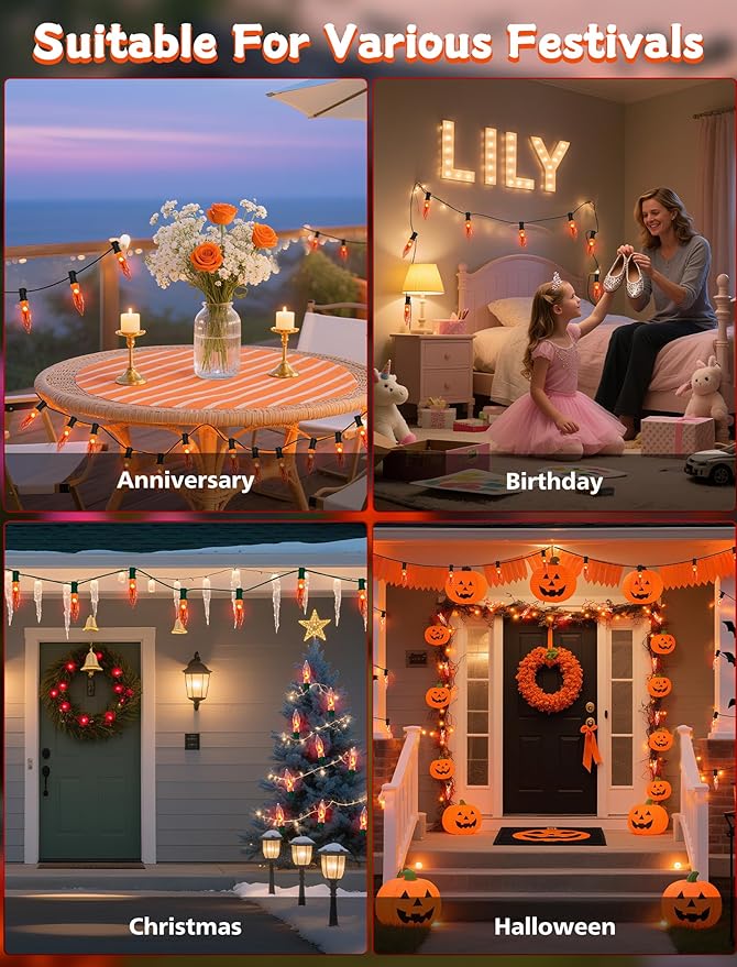 Orange Flickering Flame Light Bulbs with E12 Base, 12 Pack C18 Halloween Light 1W, Candelabra Night Light Bulbs for Halloween String Light,Electric Window Candle Light,Halloween Chandelier