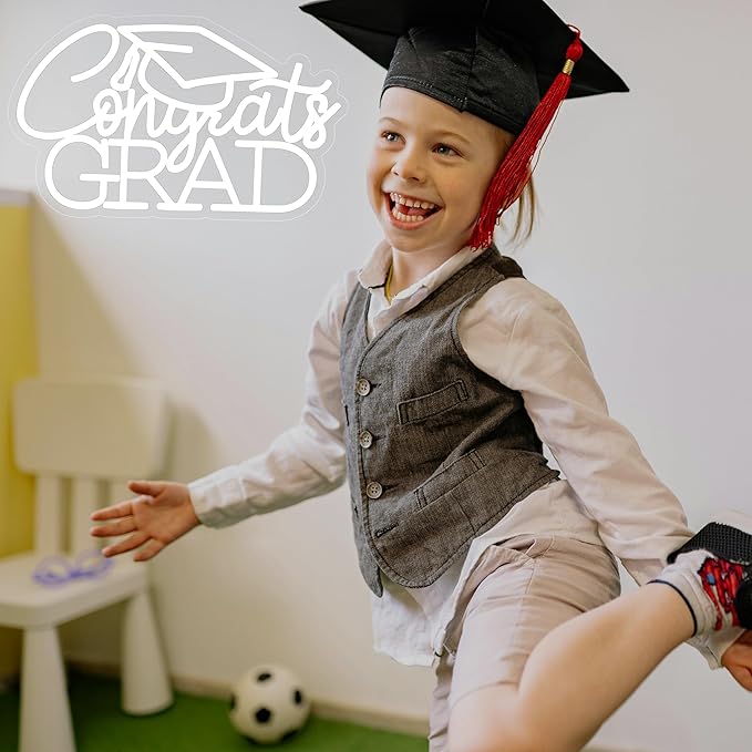 Congrats Grad Neon Sign for 2025 Graduation Decorations,16.5 x 9.9 IN White Dimmable Led Light Congrats Sign for Graduation Party Photo Backdrop Room Dorm Wall Decor Celebration Gifts
