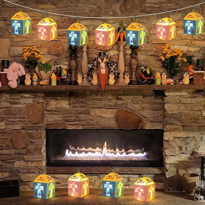 Simgoing 12 Sets Easter Crafts with LED Candles Lights Religious Easter He Lives Cross Tissue Paper Crafts Kits DIY Religious Hanging Ornaments for DIY Home Activities