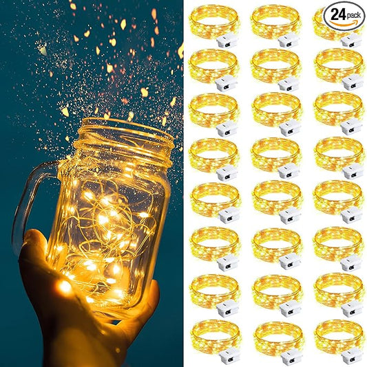 ZGWJ Fairy Lights Battery Operated, 24 Pack Warm White Twinkle String Lights 20 LED 7FT 3 Lighting Modes for Bedroom, Halloween, Christmas, Easter, Party, Wedding Decor Indoor Outdoor Decoration
