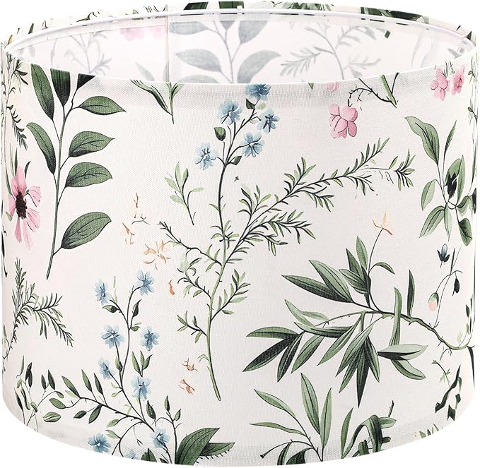 Fabric Lamp Shade, Floral&Plants Print Lamp Shades, 13" x 13" x 10" Lampshade, Lamps shades fit with Spider, Modern Farmhouse Lamp Shades for Floor Lamps,Table Lamps (1 Pack/Easy Assembly)