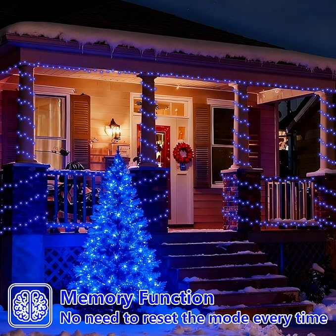 YEGUO 4 Pack Blue Solar Fairy Lights, Each 33ft 100 LED Christmas Lights Outdoor Waterproof, 8 Modes Sliver Wire Solar String Lights