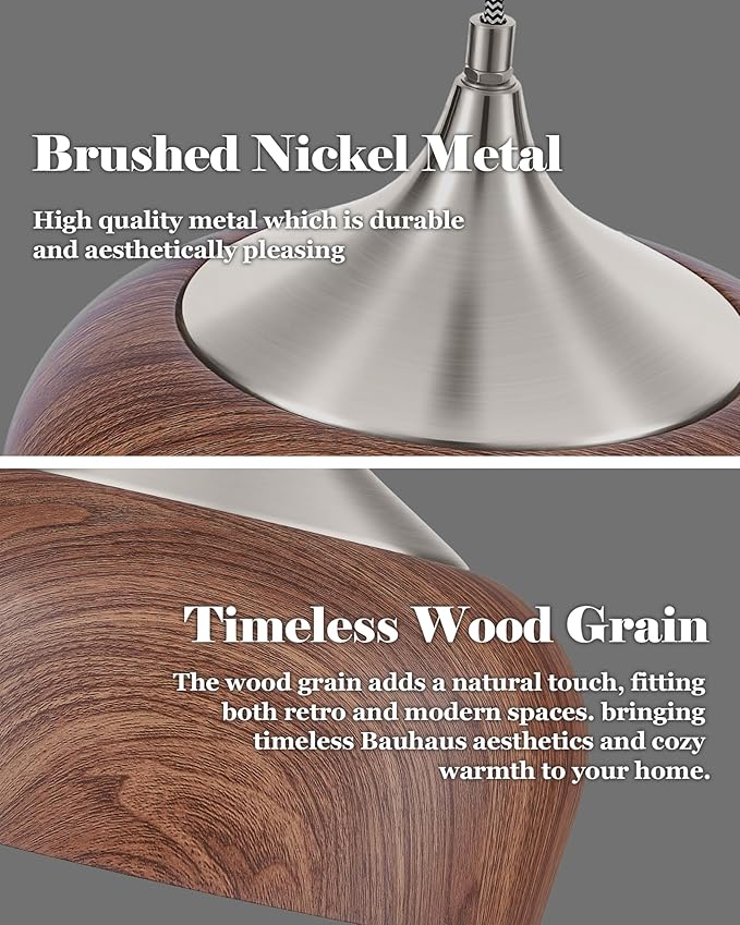 ELYONA Brushed Nickel Pendant Light Wooden Pattern Dome Pendant Light Fixture Nickel Metal Modern Adjustable Hanging Lighting for Kitchen Island Dining Room Office Hallway Foyer Bedroom, 12 Inch