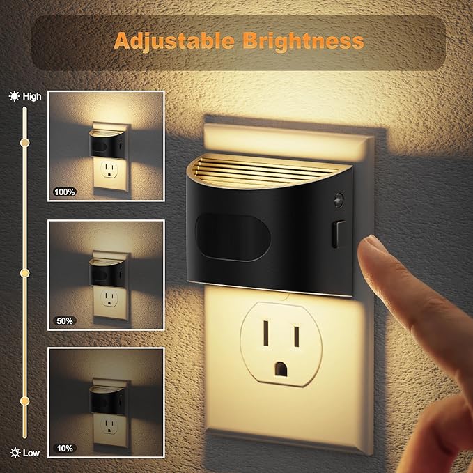 JandCase Motion Sensor Night Light, Night Lights Plug into Wall, Dusk to Dawn Sensor Nightlight with Motion Activated, 30/60/100lm Brightness Dimmable, 3000K Warm White, for Kids Bedroom Hallway