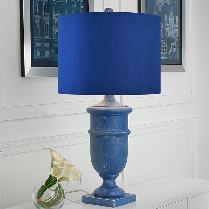 Velvet Drum Lamp Shade Medium Blue Lampshade 13" Top x 13" Bottom x 10" High(Spider) Farmhouse Lamp shade for Table and Bedside Lamp