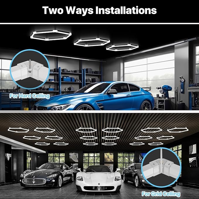HYPERLITE Gen 2 Hexagon Garage Lights: 42W 4200LM 1 Grids DIY Hexagon Led Light, 6500K Ultra Bright Honeycomb Hex Lights, Easy Install, Durable Design for Garage, Shop, Basement, Barber, Homegym