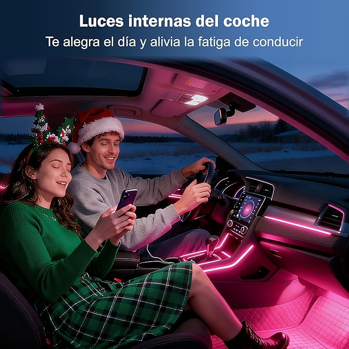 Car Interior LED Lights - 4PCs RGB Strip Lights with Bluetooth APP Control, Music Sync/DIY Mode, USB-Powered Ambient Lighting Kit for Cars, Trucks, SUVs (Universal Fit)
