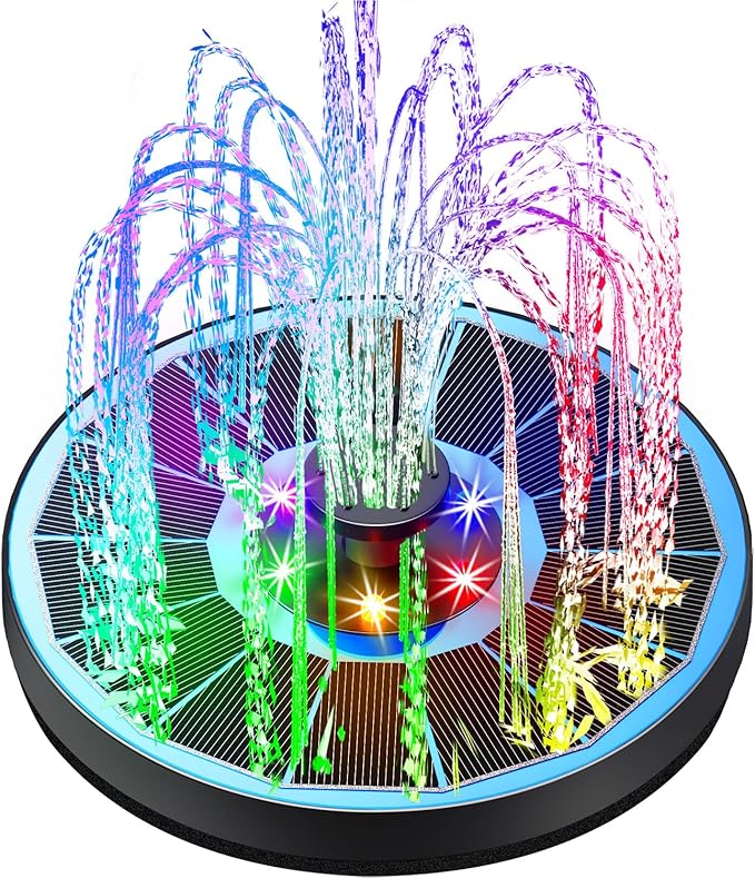 Yzert Solar Fountain Glass Panel with 2200 mah Battery, 3.5W Floating Solar Water Fountain with 4 Fixed Rods, Solar Pump for Bird Bath, Garden, Pond, Pool, Outdoor (Blue Panel Colorful Lights)