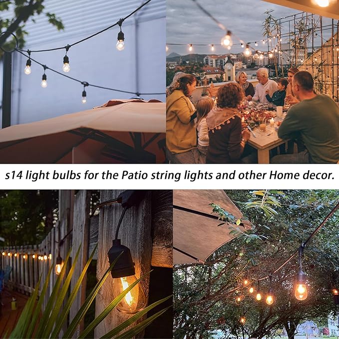 S14 Replacement Bulbs, 120V 11W Clear Glass Light Bulbs fits E26 Medium Standard Base, S14 Incandescent Bulbs for Indoor Outdoor Patio Decor String Lights, Warm White. 20 Pack