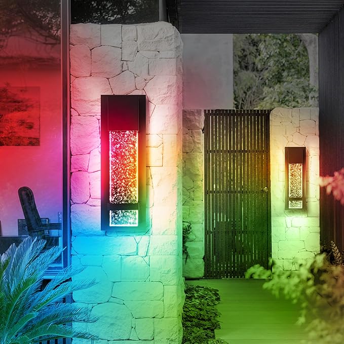 ASD LED 13 Inch Bubble Glass Wall Light Fixture | 9W 250LM RGB-3000K-5000K 100-277V | Multicolor, Waterproof, ETL Listed | Exterior Flush Mount Sconce, Outdoor-Indoor Lighting | Black, 2 Pack