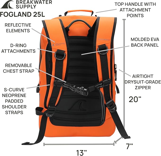 Breakwater Supply™ Waterproof IP68 Submersible Backpack with Airtight Zippers | Laptop Travel Outdoors | Fogland 25L 20L 15L | 100% Waterproof, Submersible, Airtight Zippers, Travel Outdoors