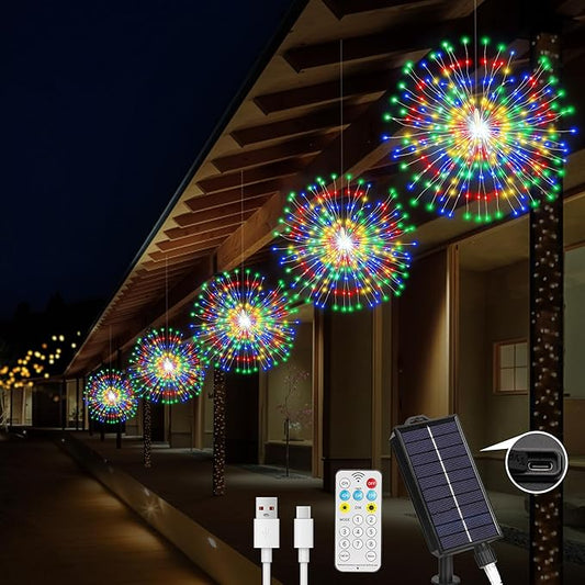 Solar Firework Lights Outdoor, 5 Pack 1000LED Solar Starburst Lights with Remote, 8 Modes Dimmable Waterproof Hanging Fairy Lights for Garden, Patio, Holiday Christmas Decor (Multicolor)