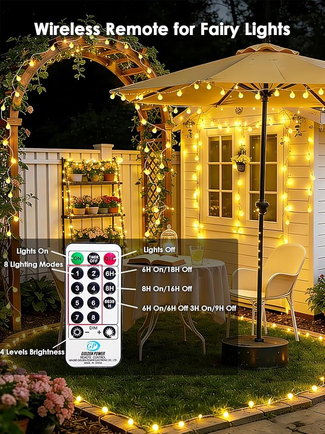 LORRYTE Connectable 43FT 100LED Globe String Lights | 8 Modes Warm White String Lights Plug in with Remote | Hanging Fairy Light for Indoor Outdoor Bedroom Party Classroom Christmas Tree Decor