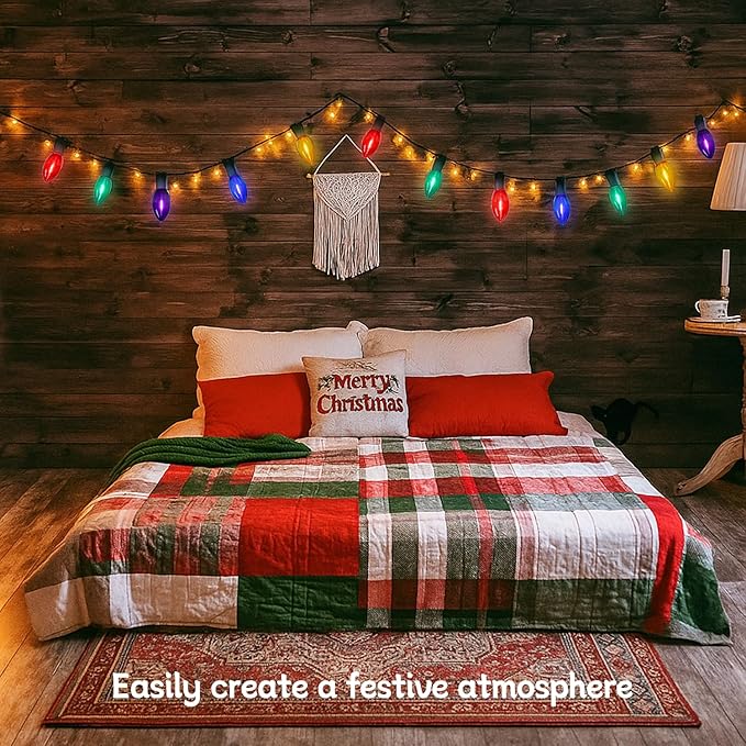 KGC C9 LED Replacement Christmas Lights Bulbs-0.6W Equivalent to 7W, C9 Shatterproof & Waterproof Plastic LED Bulbs, E17 Screw for Indoor Outdoor Patio String Lights - Multicolor 50 Pack