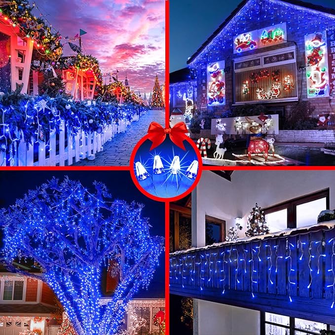 1620 LED 164ft 360 Drops Christmas Lights, Outdoor Hanging lights with 8 Modes & Timer Memory, Outside Waterproof Curtain String Light for House Fence Tree Holiday Wedding Party Decorations (Blue)