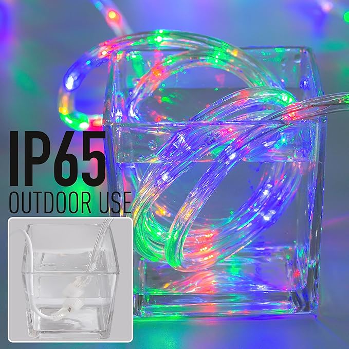 Waterproof LED Rope Lights, Connectable & Flexible with 8 Modes, Outdoor Lighting for Deck, Garden, Pool, Patio & Christmas Decor (Multicolor, 20ft)