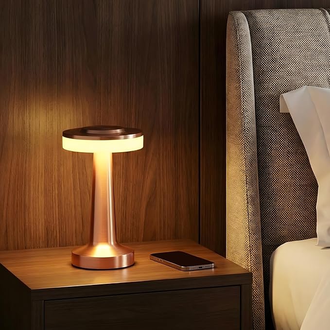 Riakrum 2 Pcs LED Portable Cordless Table Lamp with Touch Sensor 3 Color Stepless Dimming Rechargeable Battery up to 15 Hours Cordless Table Light Wireless Lamp for Nursery (Rose Gold)