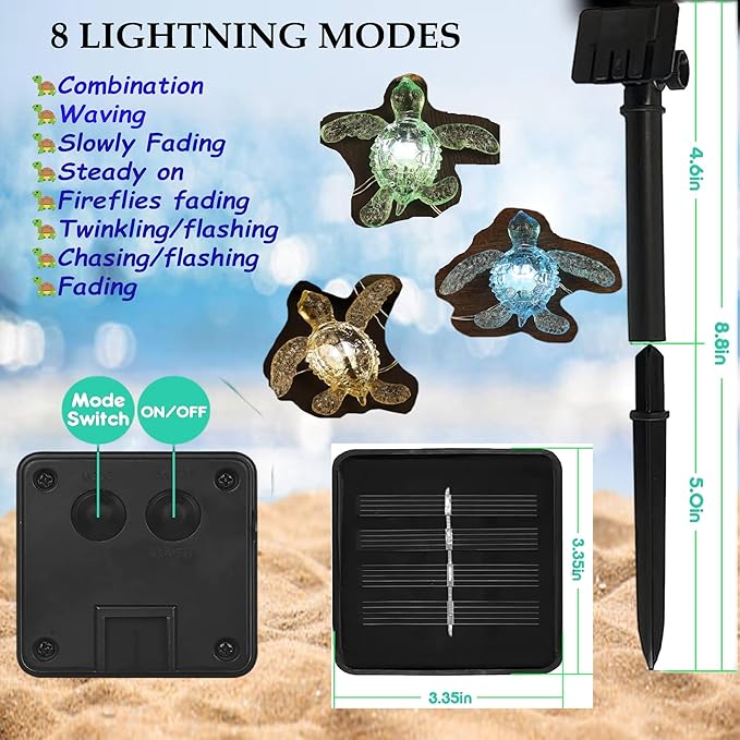 Bartlett Beach Solar Lights Decorative Outdoor Waterproof Ocean Décor Nautical Cute Sea Turtles Balcony Lights 40LED 14ft for Tiki Bar Garden Yard Patio Fence Window Fountain Decoration