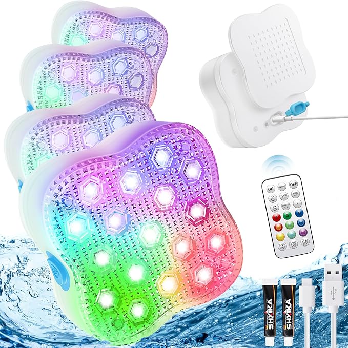 Submersible LED Lights, Waterproof Underwater LED Light 16 Color Changing Lamp Magnetic Floating Submersible Lights for Pool Vase Aquarium Decor (Ultra-Thin 4-Set)