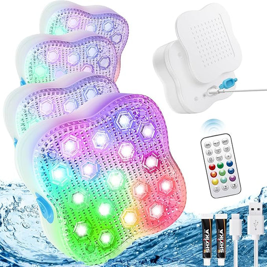 Submersible LED Lights, Waterproof Underwater LED Light 16 Color Changing Lamp Magnetic Floating Submersible Lights for Pool Vase Aquarium Decor (Ultra-Thin 4-Set)