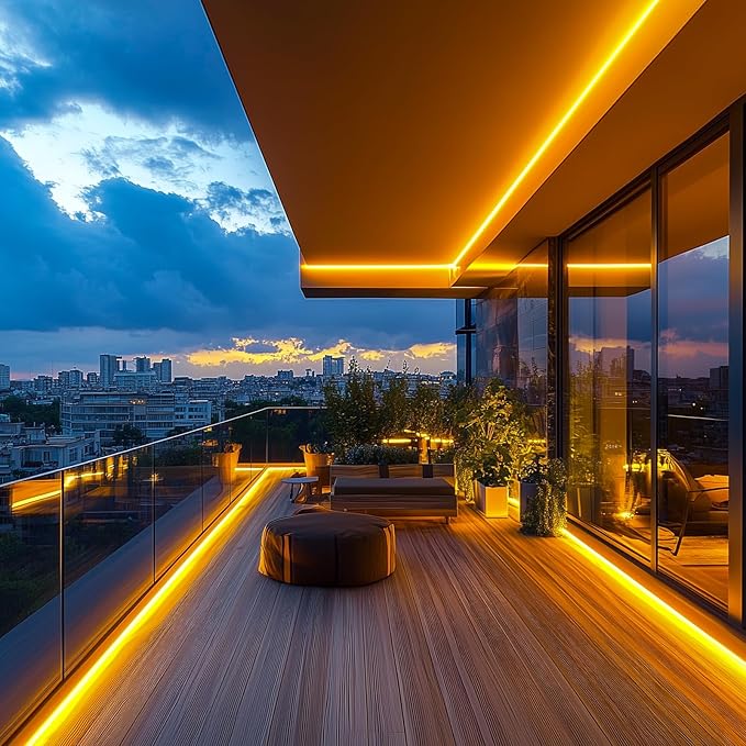 GZBtech Flexible LED Neon Rope Lights 50FT,AC 110-120V Waterproof Strip Light, 120 LEDs/M Cuttable Connectable Neon Lighting for Indoor Outdoor Home Decor/Commercial Building Use-Amber 15M, ETL Listed