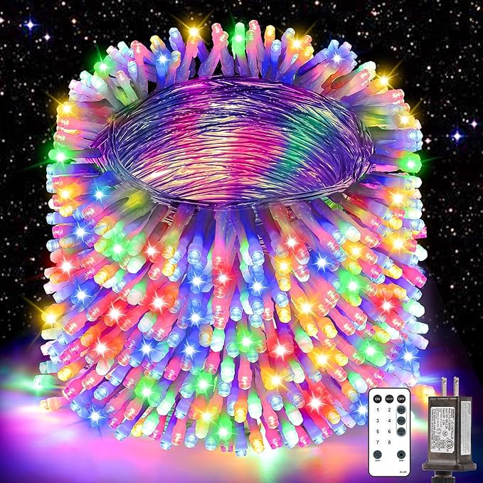 300 LED 108FT Christmas Lights String Outdoor Indoor, Multicolor Xmas Tree Lights, Plug in Twinkle Fairy Light with Remote Timer Dimmable for Room Yard Holiday Party Wedding Camping Decor