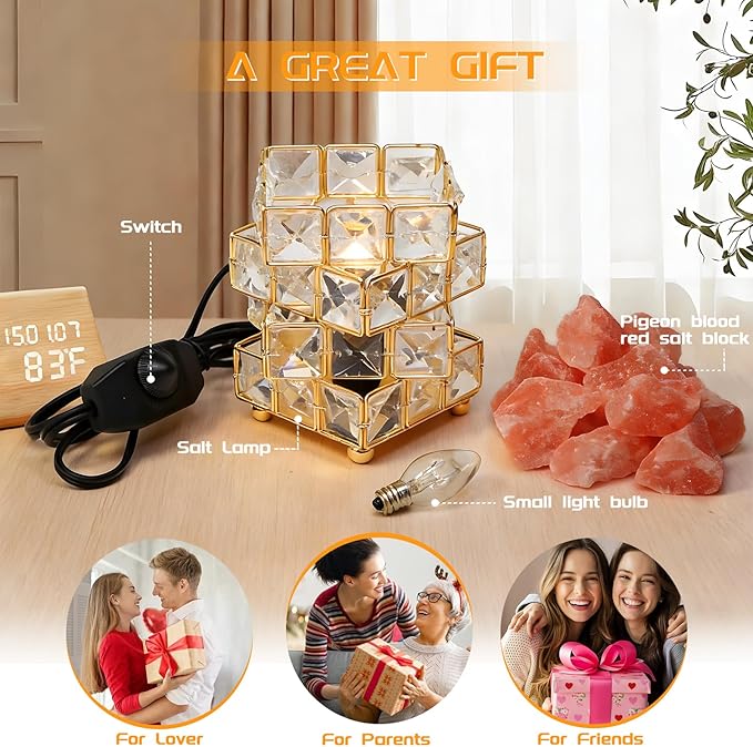 Natural Himalayan Pink Salt Lamp, Dimmable Brightness (Single Lighting Mode), USB Powered, Crystal Salt Rock Lamp for Home Decor, Night Light for Bedroom/Office, ETL Certified Cord (Crystal Cylinder)
