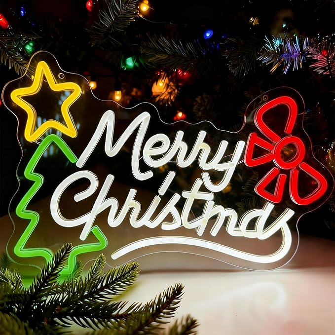 Merry Christmas Neon Sign Dimmable Christmas Neon Lights Xmas Wall Decor USB Powered Led Lights Xmas Party Bar Pub Club Winter Holiday Home Living Window Bedroom Festival Gift Decorations