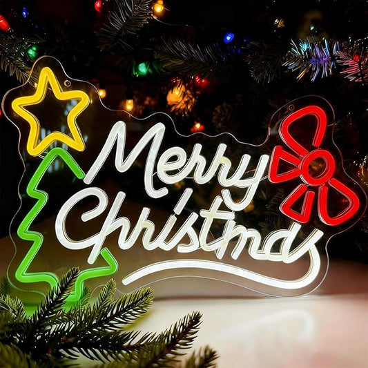 Merry Christmas Neon Sign Dimmable Christmas Neon Lights Xmas Wall Decor USB Powered Led Lights Xmas Party Bar Pub Club Winter Holiday Home Living Window Bedroom Festival Gift Decorations