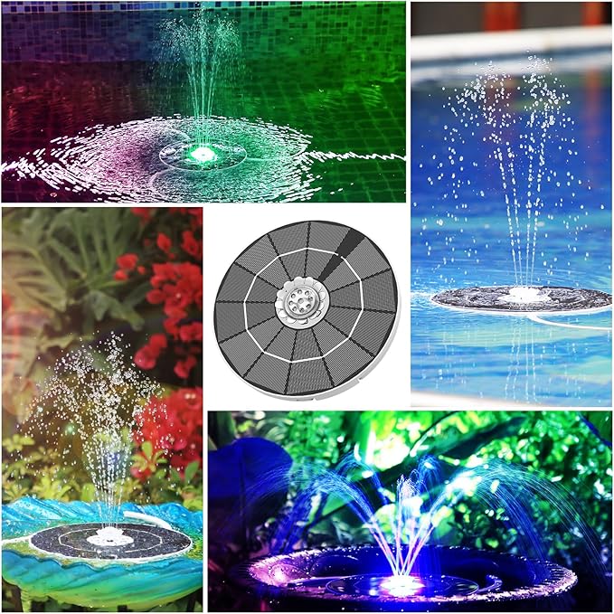 AISITIN 3.5W Solar Fountain Pump with Remote Control, LED Colorful Lights, Solar Bird Bath Pump with Bracket and 8 Nozzles, Solar Water Fountain for Bird Bath, Garden, Pond and Outdoor