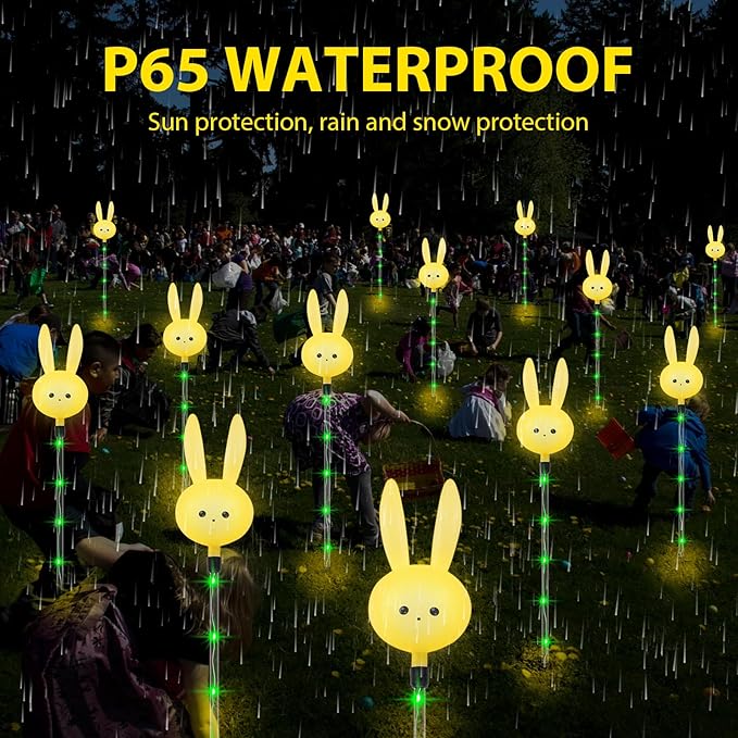 Solar Bunny Stake Lights for Easter Decorations - Set of 3PCS Easter Gifts Decor with Cute Rabbit Lights,Unique Housewarming Outside Gifts,Waterproof Solar Garden Lights for Yard/Lawn/Birthday Decor