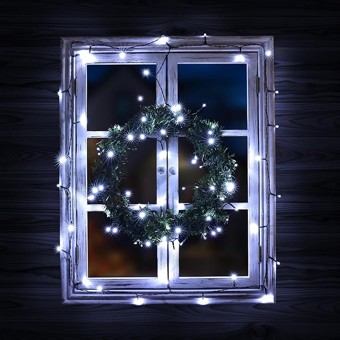 Lomotech Battery Operated Christmas Lights - 4 Pack Total 66ft 200LEDs String Lights 8 Modes Waterproof with Timer for Home, Garden, Party, Holiday, Tree Decoration (Green Wire, White）