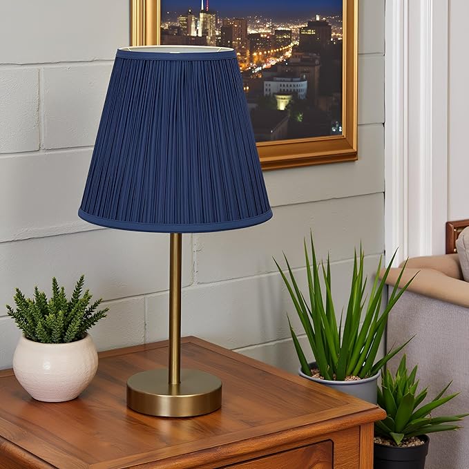 Aspen Creative 33051A, Hardback Empire Transitional Spider Lamp Shade, Mushroom Pleated Stone Blue, 7" Top x 13" Bottom x 10" Slant
