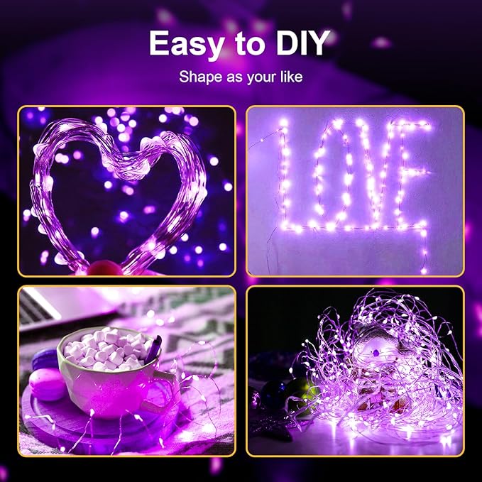 ZGWJ Fairy Lights Battery Operated, 100 Pack Twinkle String Lights 20 LED 7FT 3 Lighting Modes for Bedroom Decor, Easter, Halloween, Christmas, Party Indoor and Outdoor Decoration Purple