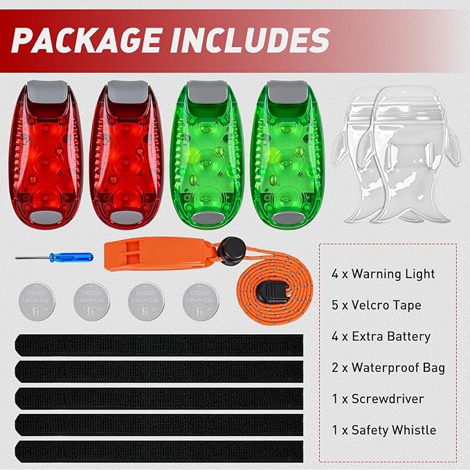 Nilight LED Safety Light 4PCS Red Green Marine Navigation Bike Tail Lights Three Modes Waterproof Reflective Gear Clip On Flash Strobe Indicator Lamp for Night Boating Fishing Cycling Jogging