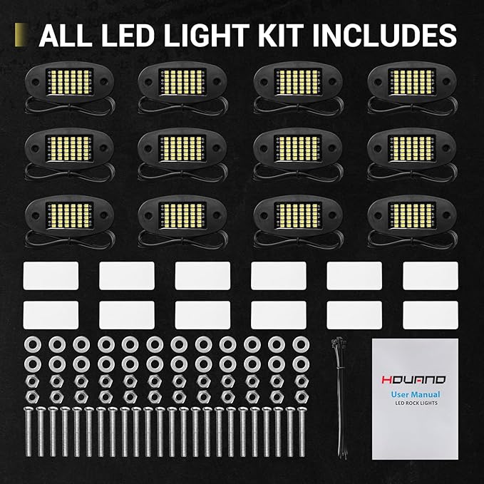 12 Pods White Rock Lights 6000K Pure White 36 LEDs SMD Chips Super Bright Neon Underglow Light IP68 Waterproof for Pickup Trucks SUV UTV ATV RZR Car Boats (White)