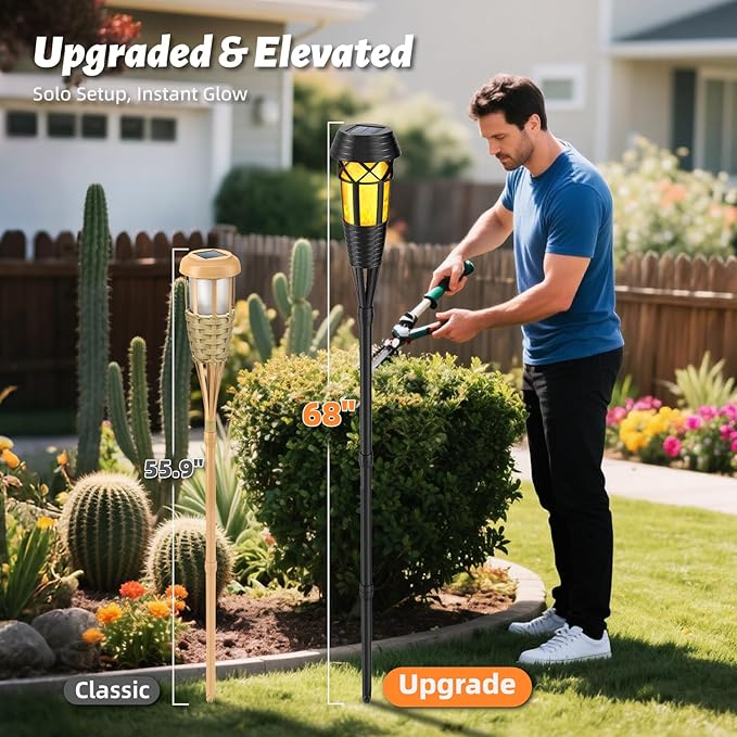 Flickering Flames Torch Light Solar Garden Lights Waterproof Landscape Lighting - 8 Pack