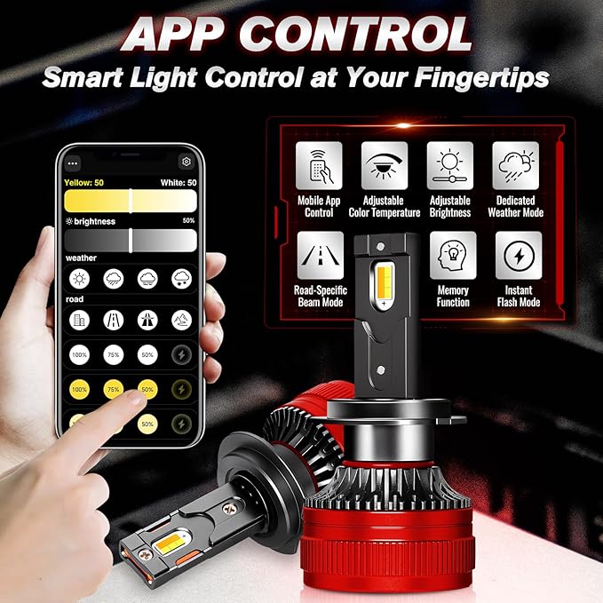 Smart Bulbs Replace for Halogen Lamp, App Dimming & Color Temperature (3000K-6500K), Plug and Play, Pack of 2 (H7)