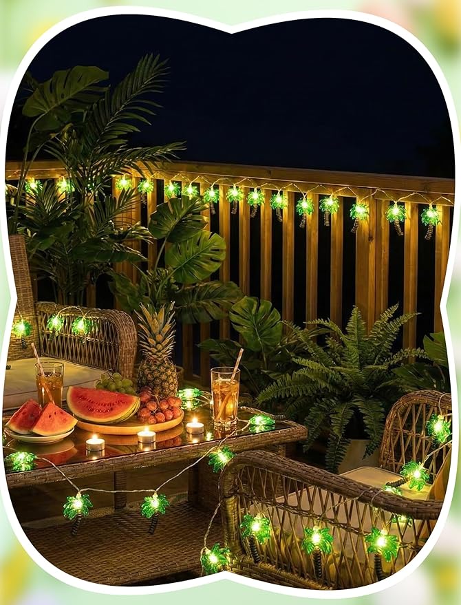 8.5Ft Palm Tree String Lights Outdoor, Hawaiian Beach Themed Party Decorations Lights with 10 LED Palm Tree Lights, Plug in Fairy Lights for Outdoor Indoor Tropical Beach Party Birthday Pool Decor