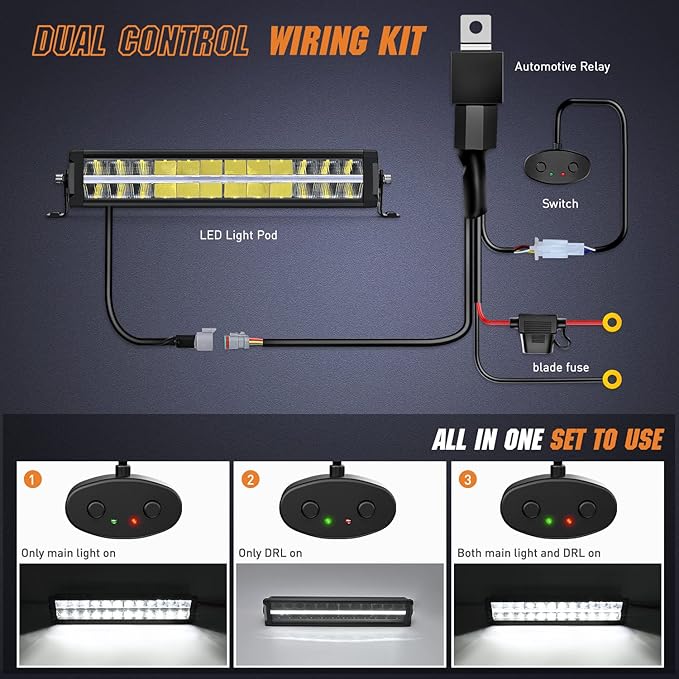Nilight 16 Inch LED Light Bar DRL 120W 12400LM Anti-Glare Flood Spot Offroad LED Driving Light IP68 w/ 16AWG DT Connector Wiring Harness for Pickup Truck SUV ATV UTV Boat 4x4 Jeep
