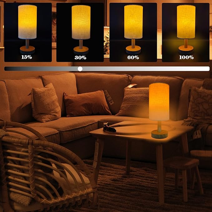 Remote Control Bedside Table Lamp with Wireless Charger & USB A/C Ports, 3 Color Dimmable Nightstand Lamp for Bedroom, Living Room, Office